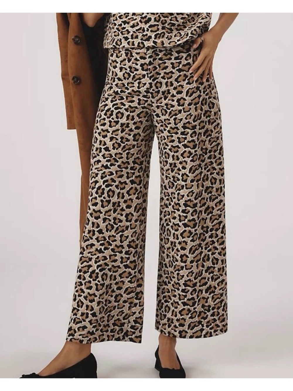 Maeve Ettie High Rise Cropped Leopard Print Pants Wide Leg Textured Knit Size 25